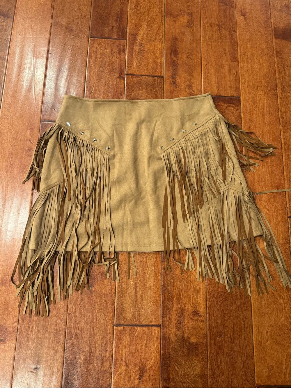 Fringed Faux Suede Mini Skirt in Tan